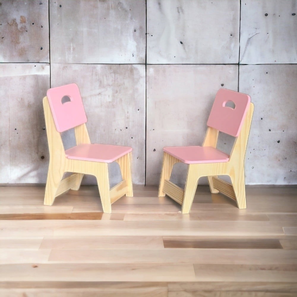 Conj. 02 Cadeiras Infantil Em Pinus Rosa