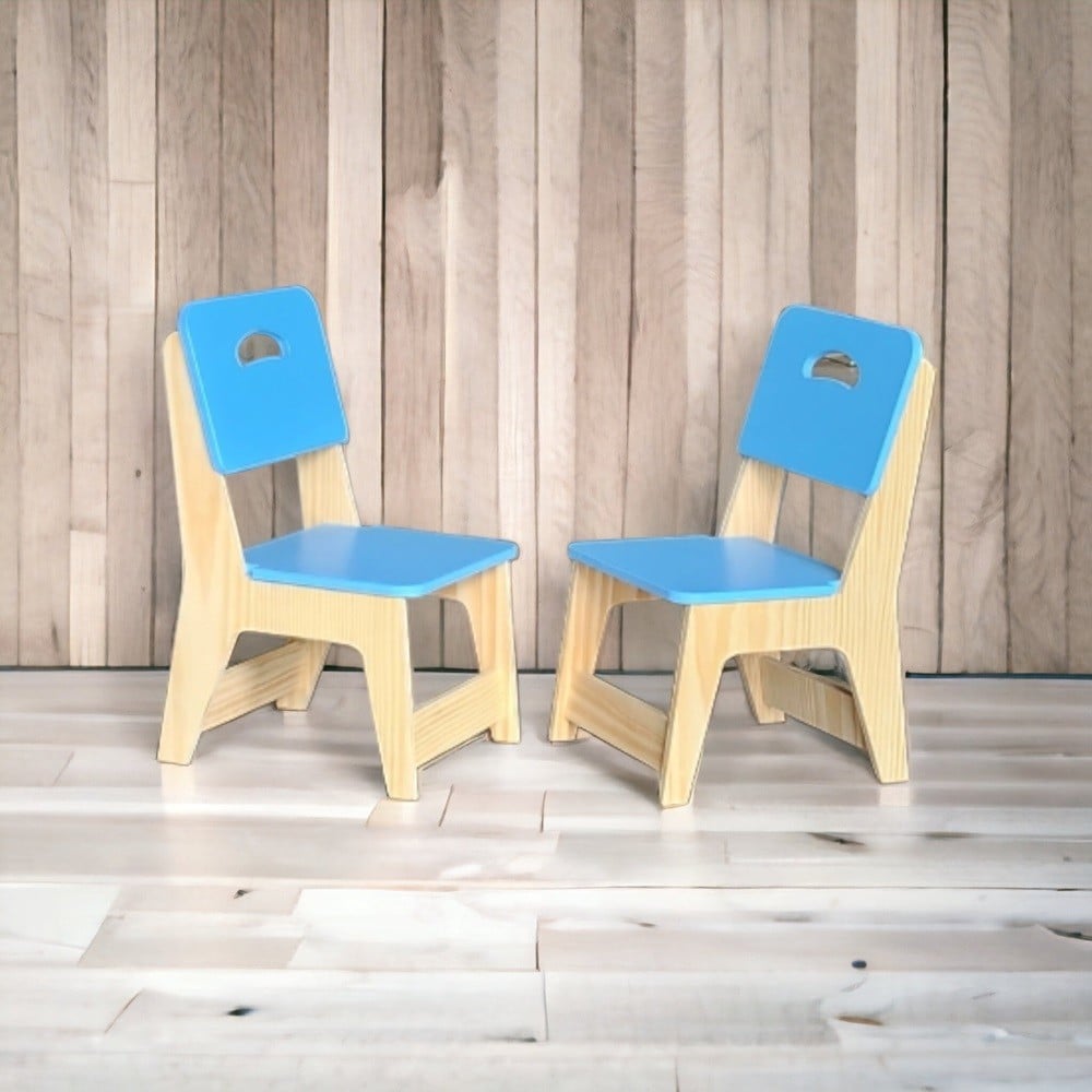 Conj. 02 Cadeiras Infantil Em Pinus Azul