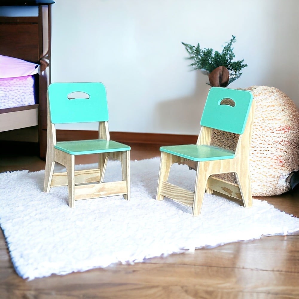 Conj. 02 Cadeiras Infantil Em Pinus Verde