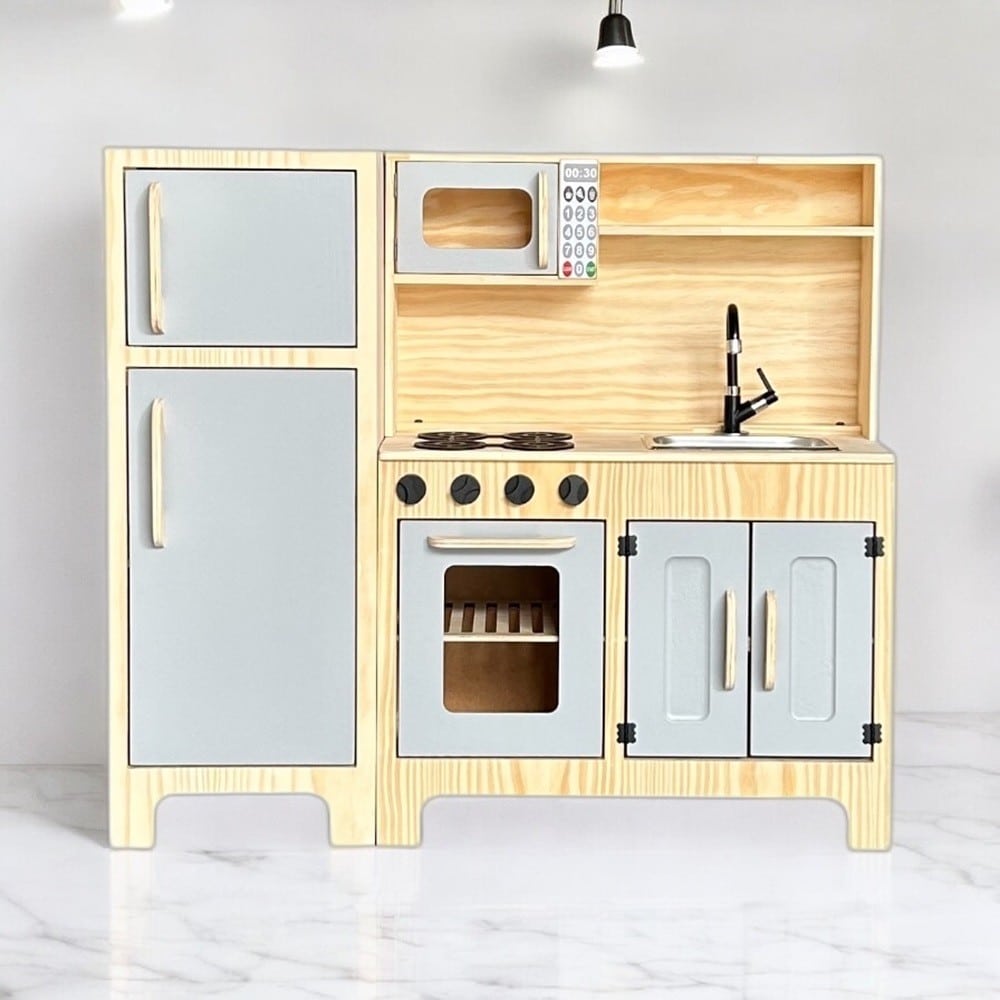 Conjugado Cozinha E Geladeira Em Pinus Cinza